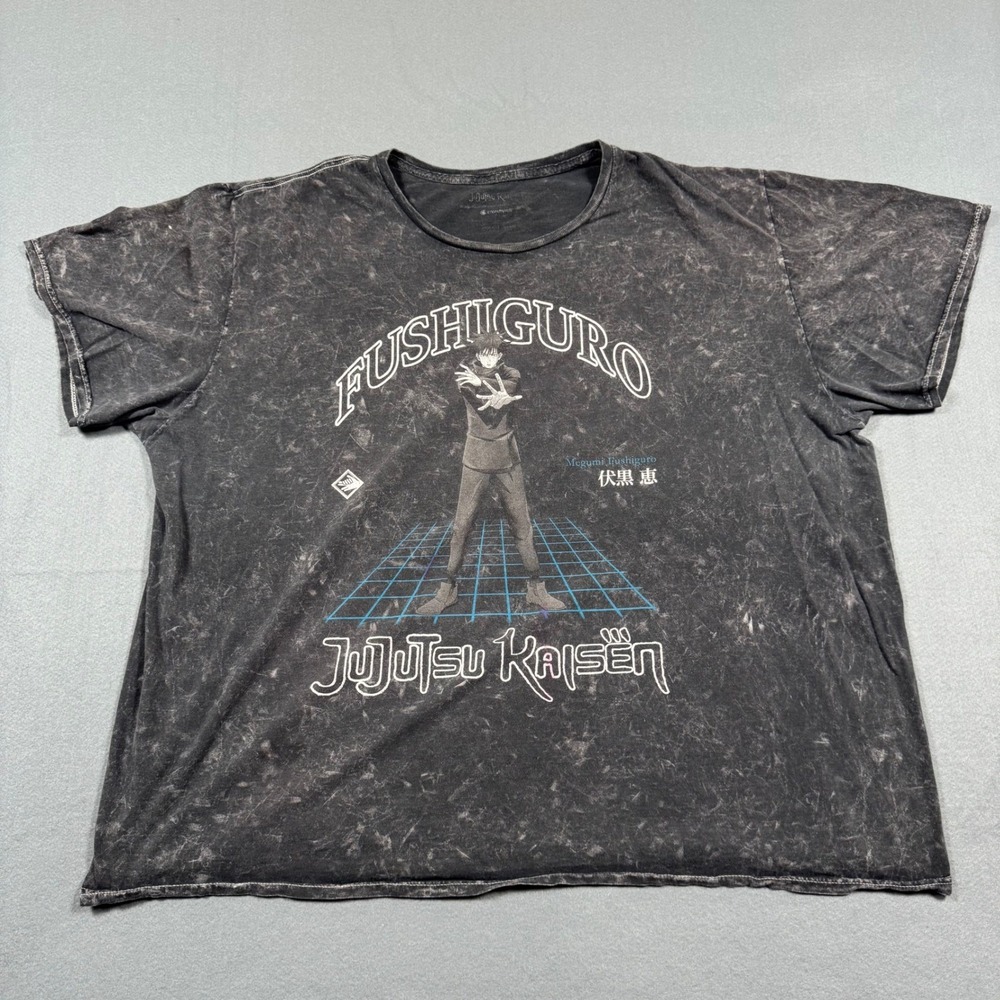 Jujutsu Kaisen Megumi Fushiguro Acid Wash Graphic T-Shirt Charcoal Grey XL